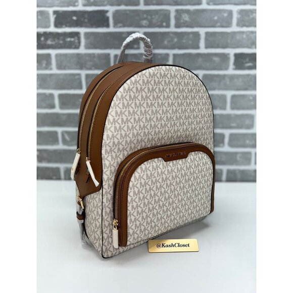 Michael Kors backpack jaycee large front pocket backpack MK signature vanilla - Picture 2 of 11